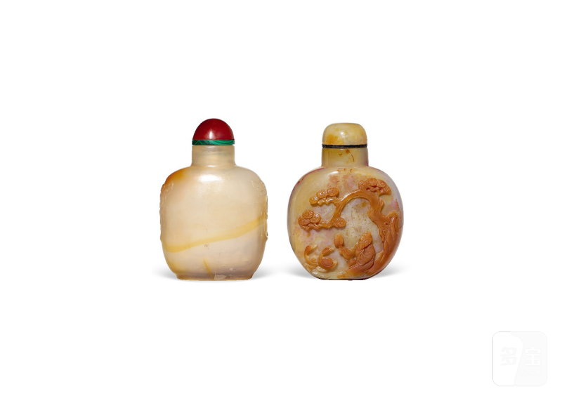 清中期  玛瑙鼻烟壶（一组两件）